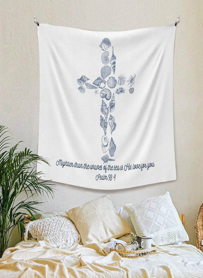 XLDLIOO Christian Ocean Tapestry, Bible Verse Beach Coastal Cross Sea Shell Wall Tapestry Hanging for Beachy House Bedroom, Blue Easter Tapestries Wall Decor Art for Church Prayer Room 50x60in - Image 3